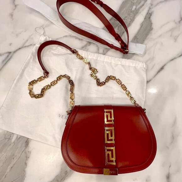 Versace Greca Goddess Leather Shoulder Bag - Red - Picture 5 of 12